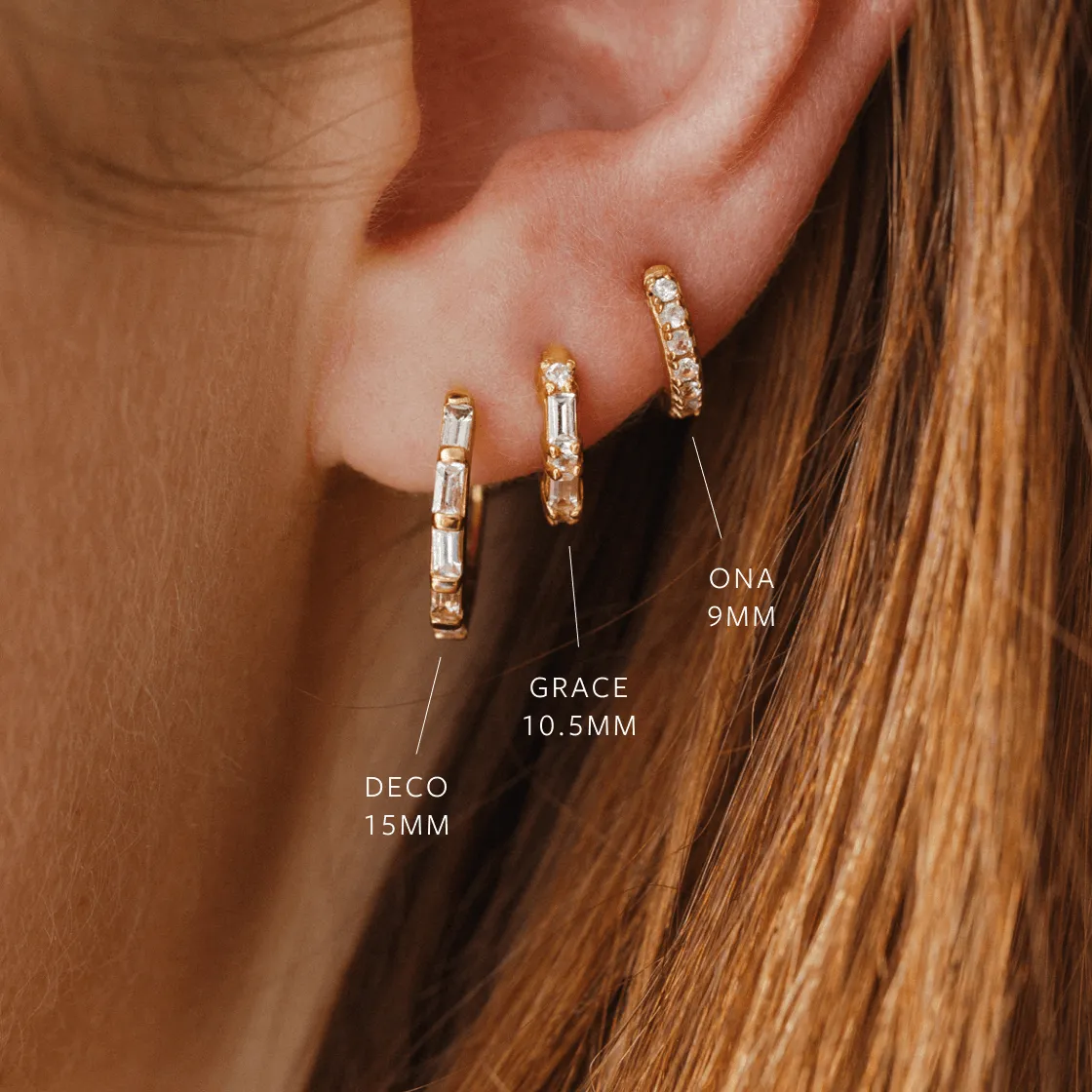 Grace White Sapphire Huggie Hoops sold by GLDN product image thumbnail 4