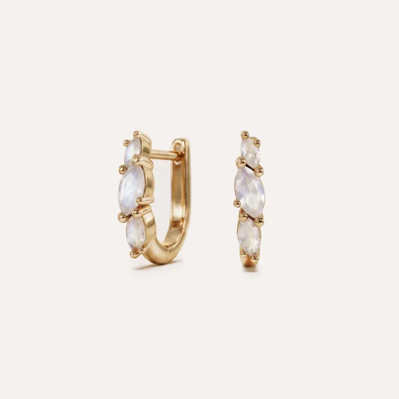 White Moonstone Marquise Hoops made by GLDN