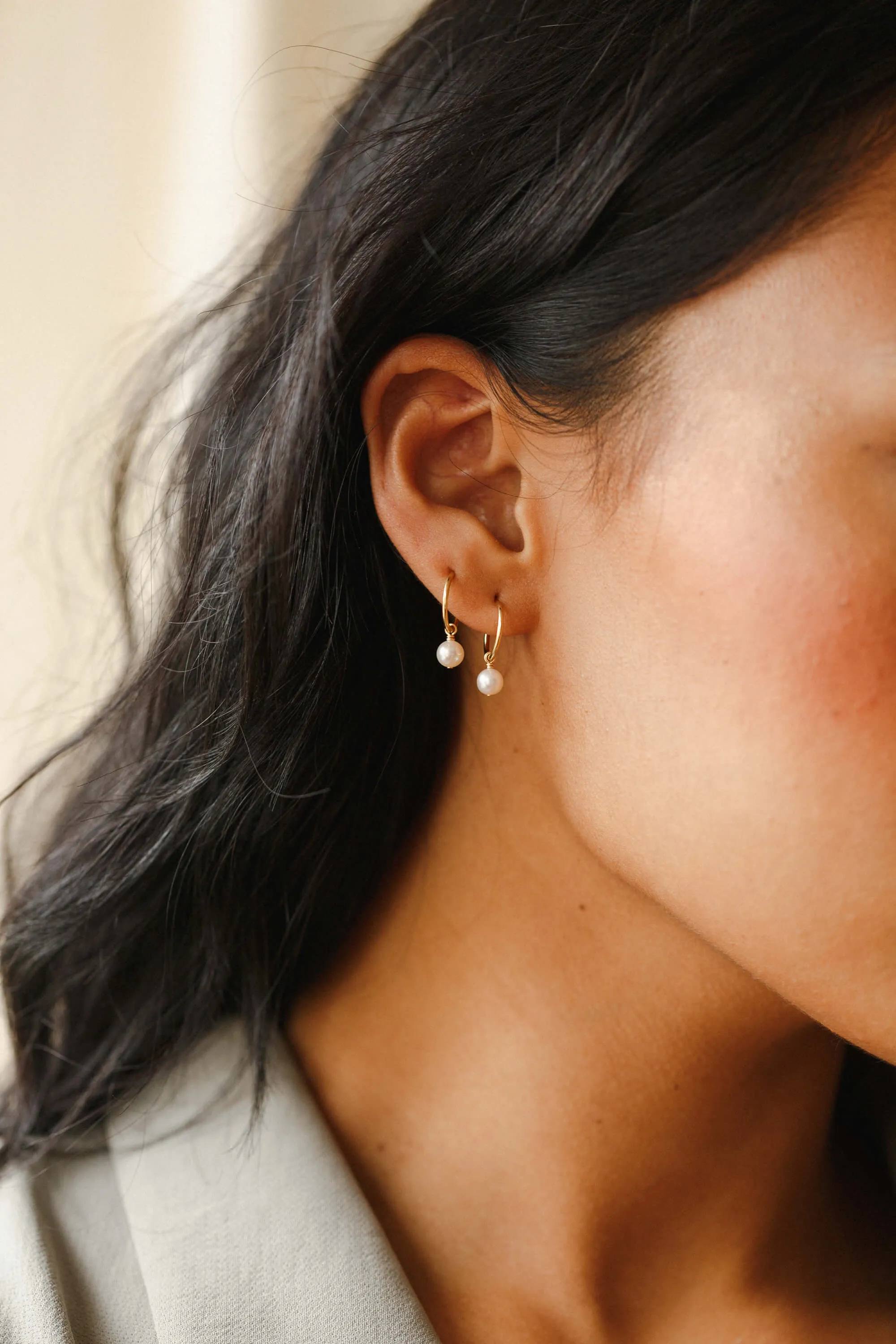 Sia Pearl Huggie Hoops sold by GLDN product image thumbnail 5