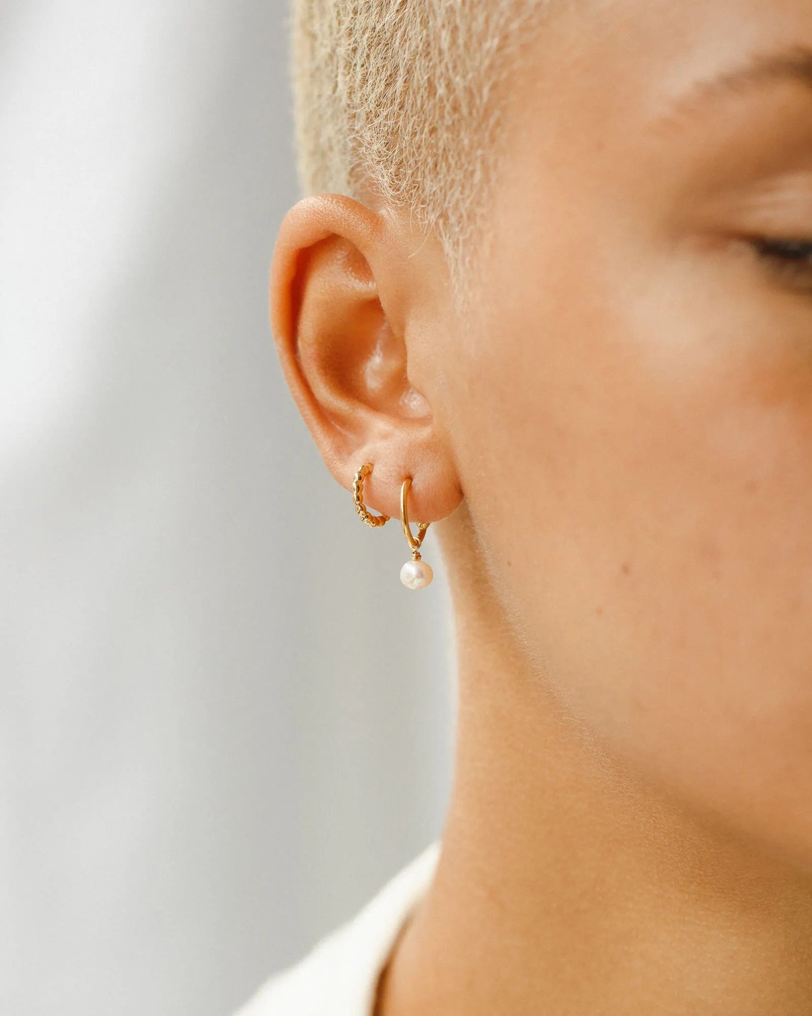 Sia Pearl Huggie Hoops sold by GLDN product image thumbnail 3