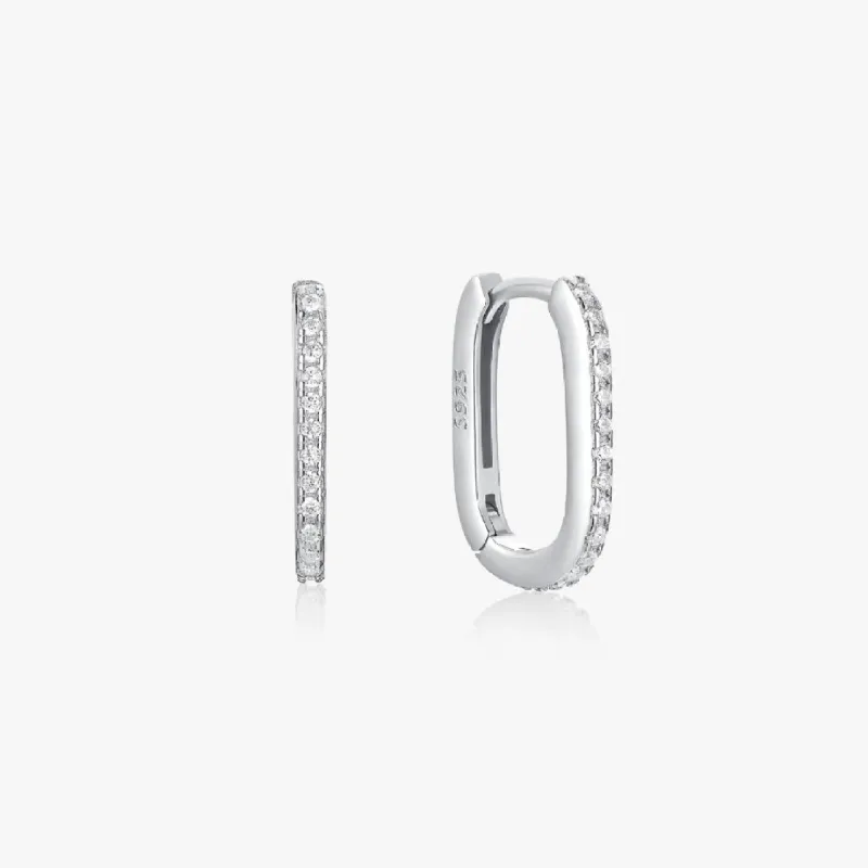 Oval Pave Huggies in Silver sold by Flaire & Co.