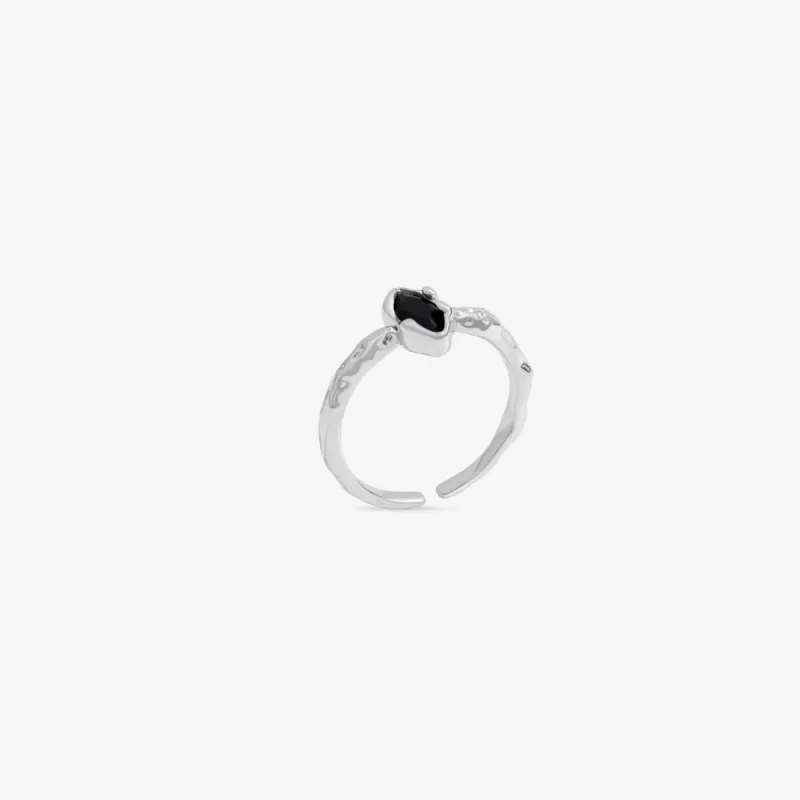 Thin Texture Black Gem Adjustable Sterling Silver Ring sold by Flaire & Co.