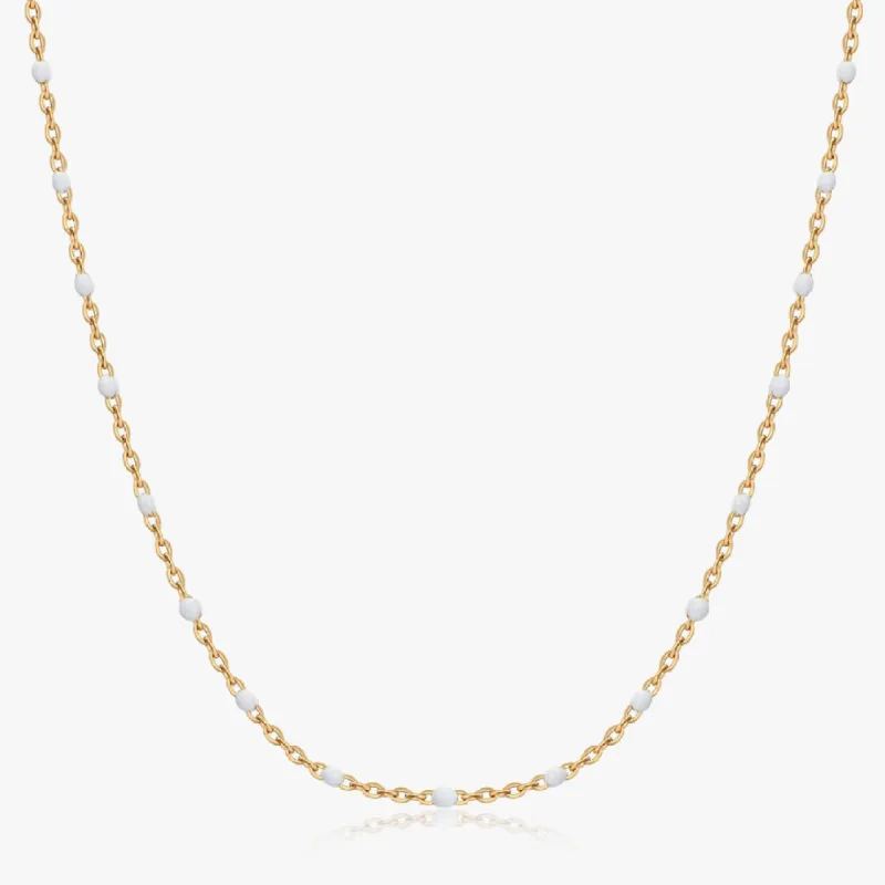 White Enamel Bead Necklace in Gold sold by Flaire & Co.