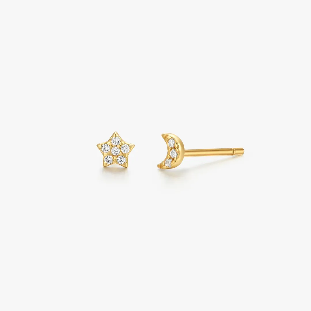 Crystal Moon + Star Sterling Studs in Gold sold by Flaire & Co.