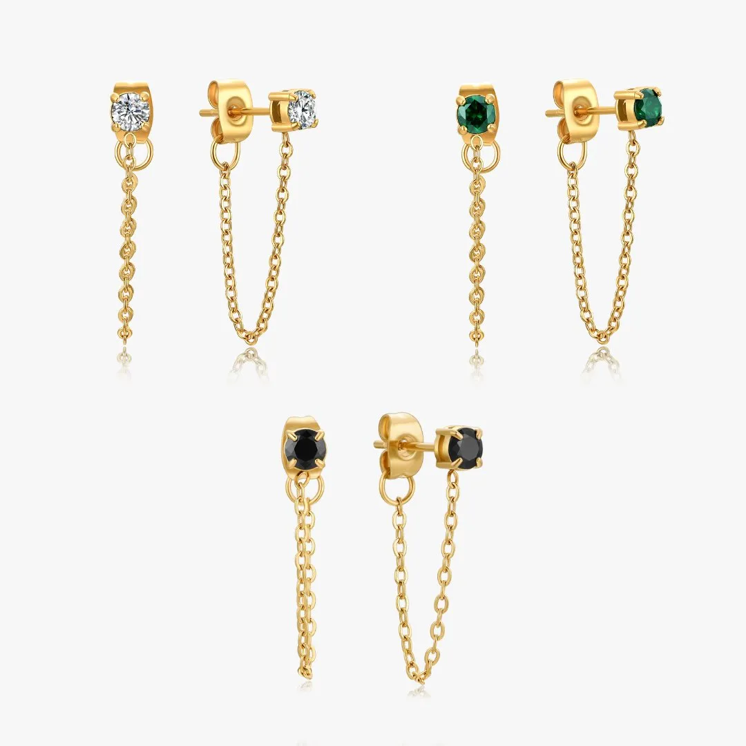 Single Gem Chain Gold Earrings sold by Flaire & Co.