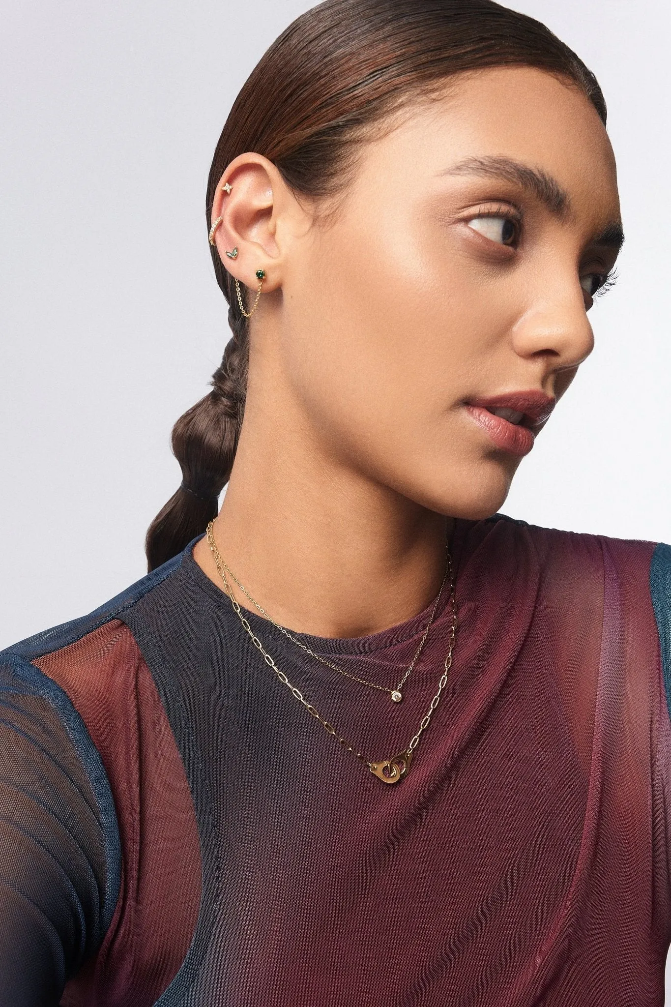 Single Gem Chain Gold Earrings sold by Flaire & Co. product image thumbnail 4