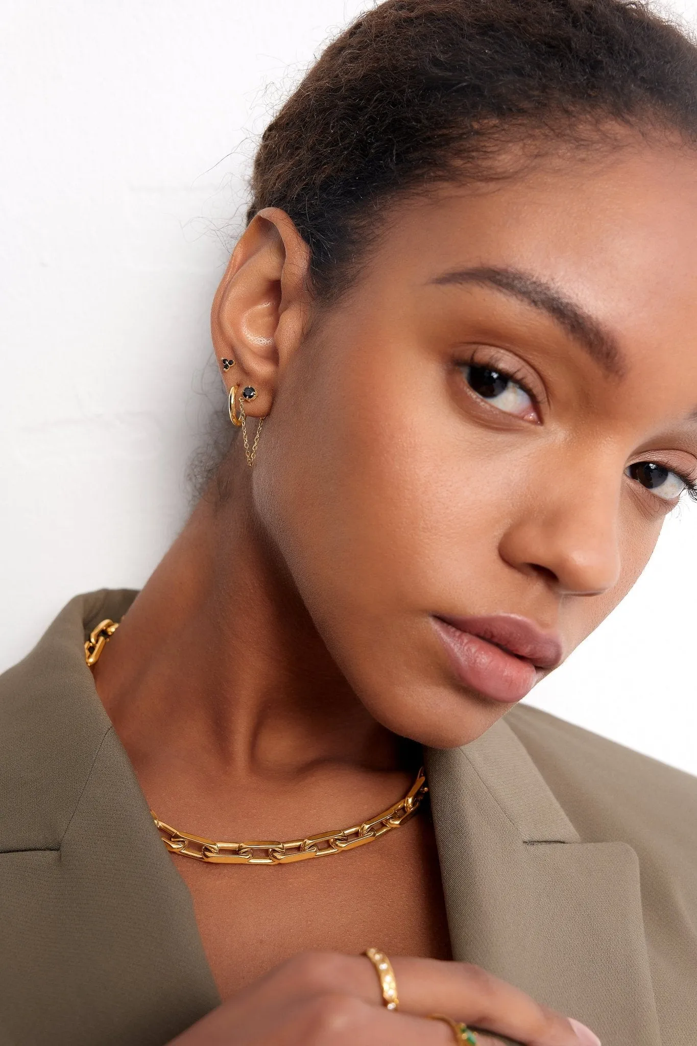 Single Gem Chain Gold Earrings sold by Flaire & Co. product image thumbnail 3