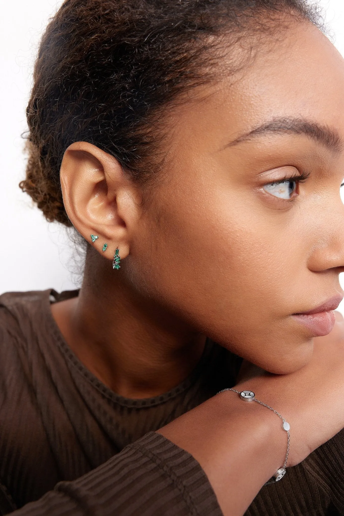 Green Mini Shimmer Sterling Silver Threadless Flat Back Studs sold by Flaire & Co. product image thumbnail 4