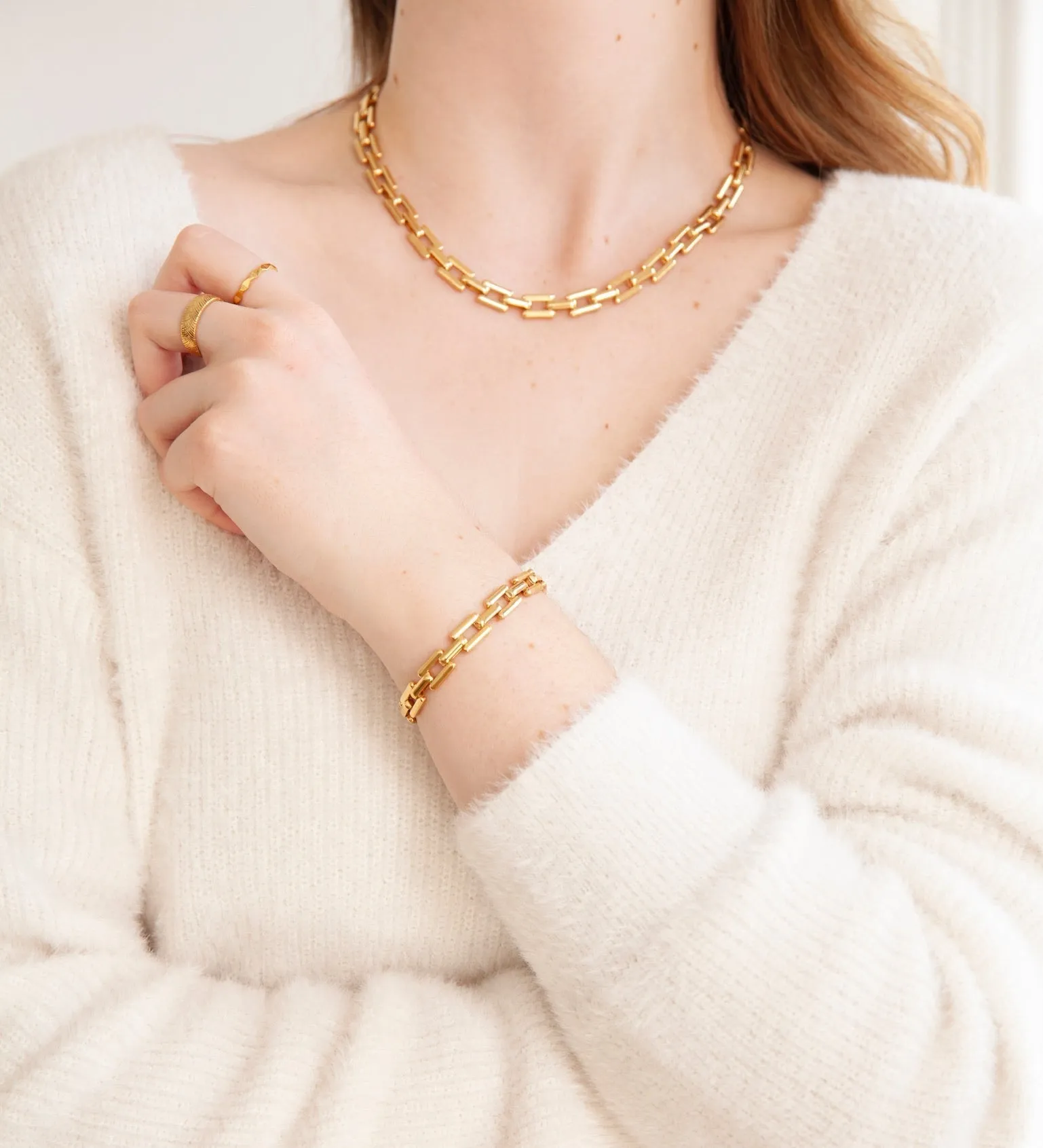 Chunky Flat Chain Bracelet in Gold sold by Flaire & Co. product image thumbnail 4