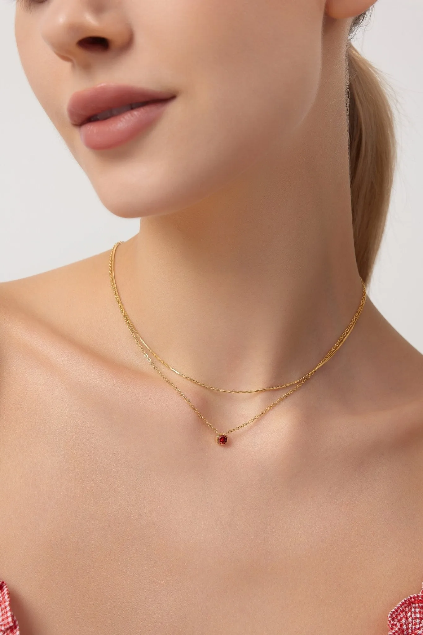 Red Single Gem Necklace in Gold sold by Flaire & Co. product image thumbnail 2