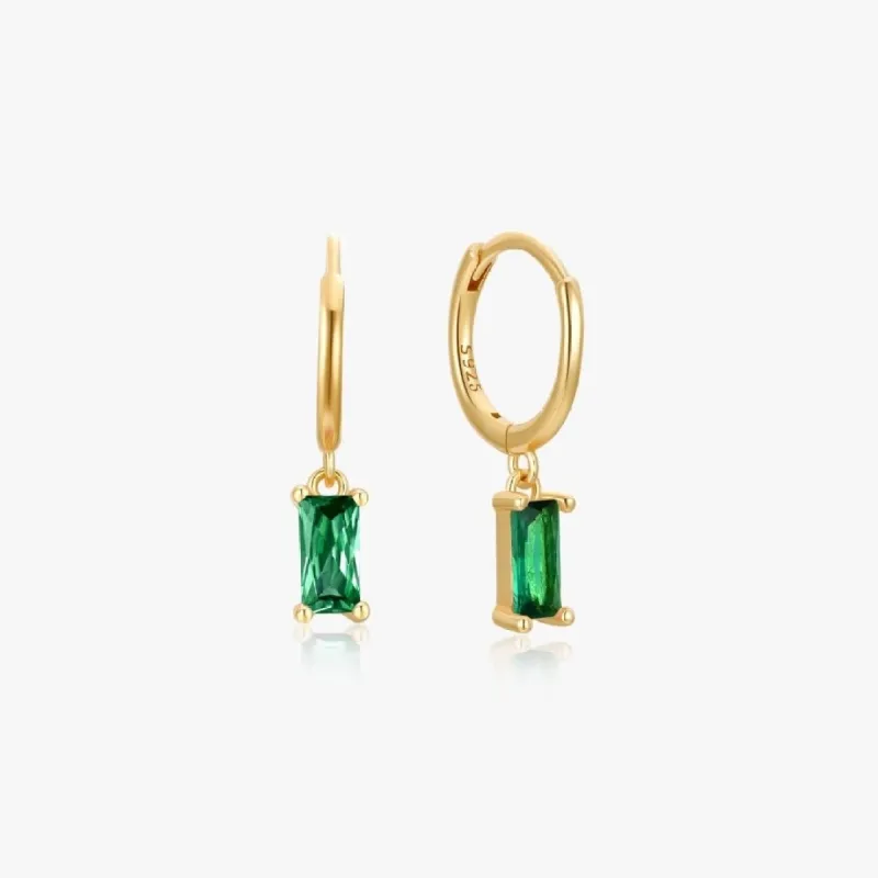 Green Rectangle Sterling Huggies in Gold sold by Flaire & Co.