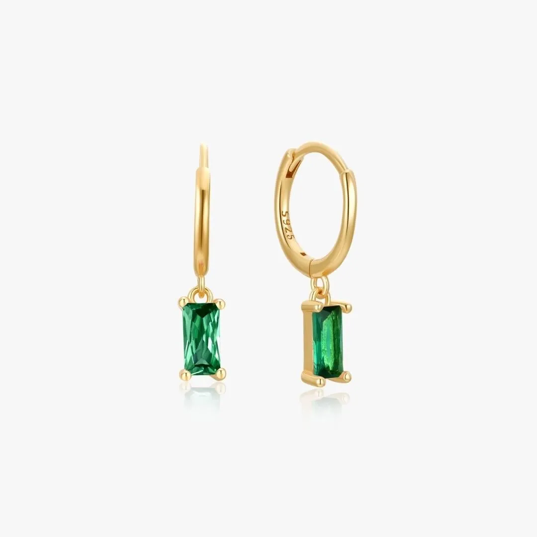 Green Rectangle Sterling Huggies in Gold sold by Flaire & Co.
