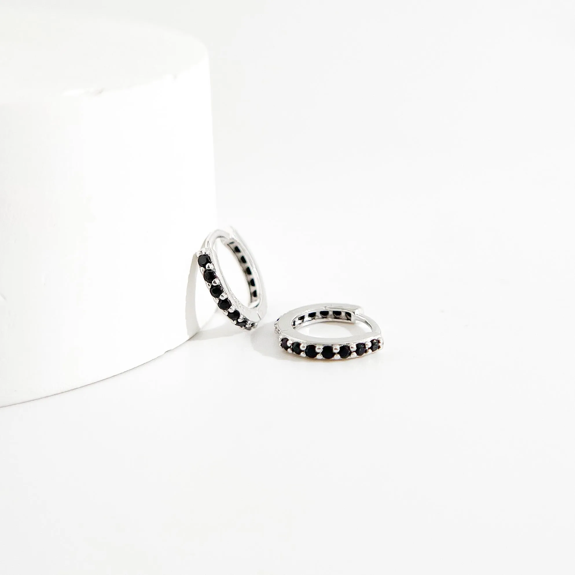 Black Gems Huggies in Silver sold by Flaire & Co. product image thumbnail 4