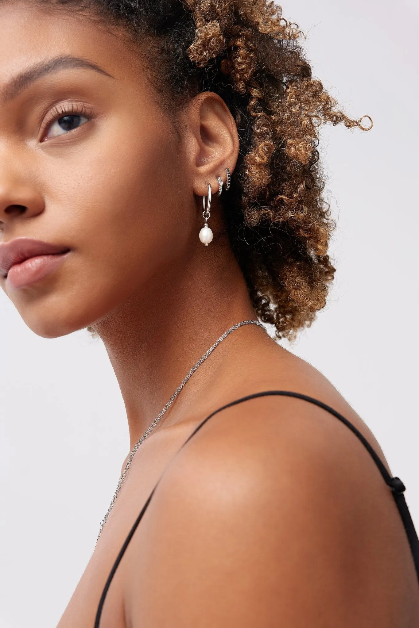 Black Gems Huggies in Silver sold by Flaire & Co. product image thumbnail 2