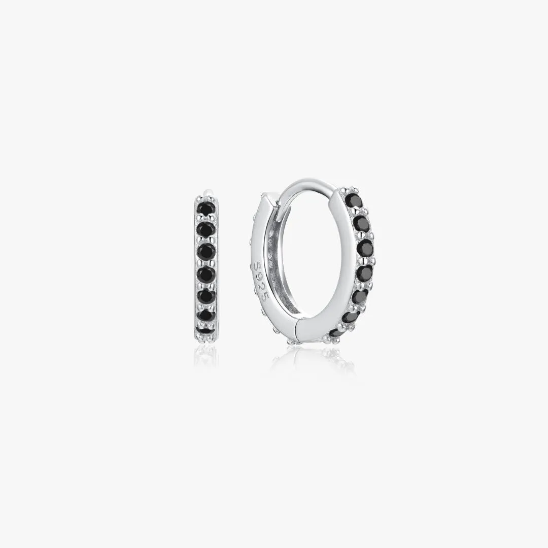 Black Gems Huggies in Silver sold by Flaire & Co.