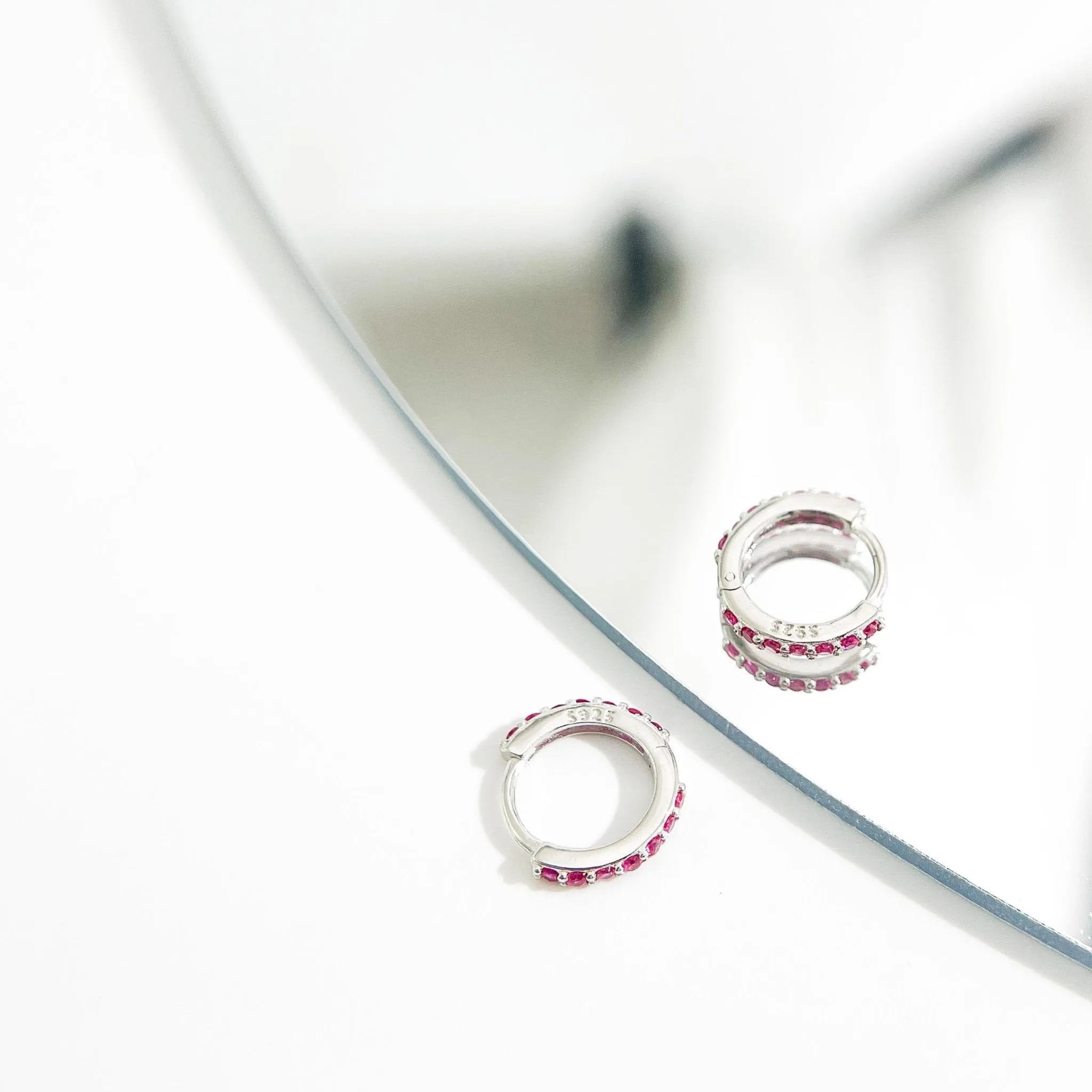 Fuchsia Gems Huggies in Silver sold by Flaire & Co. product image thumbnail 4