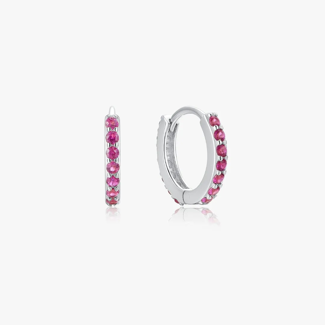 Fuchsia Gems Huggies in Silver sold by Flaire & Co.