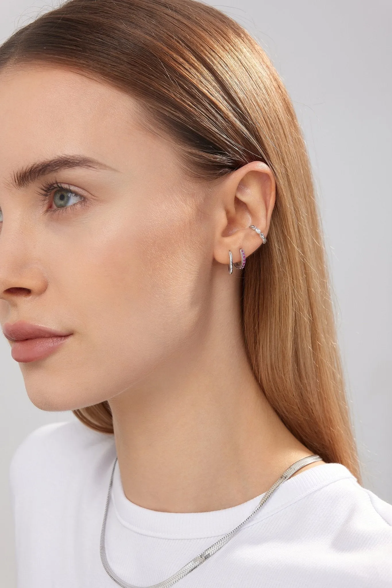 Fuchsia Gems Huggies in Silver sold by Flaire & Co. product image thumbnail 2