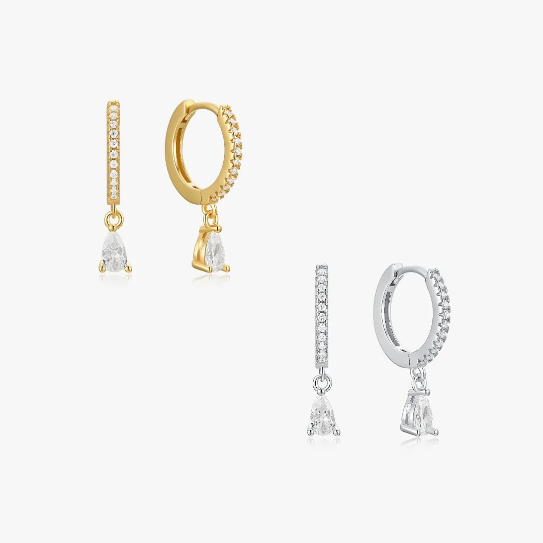 Clear Tear Drop Sterling Huggies sold by Flaire & Co.