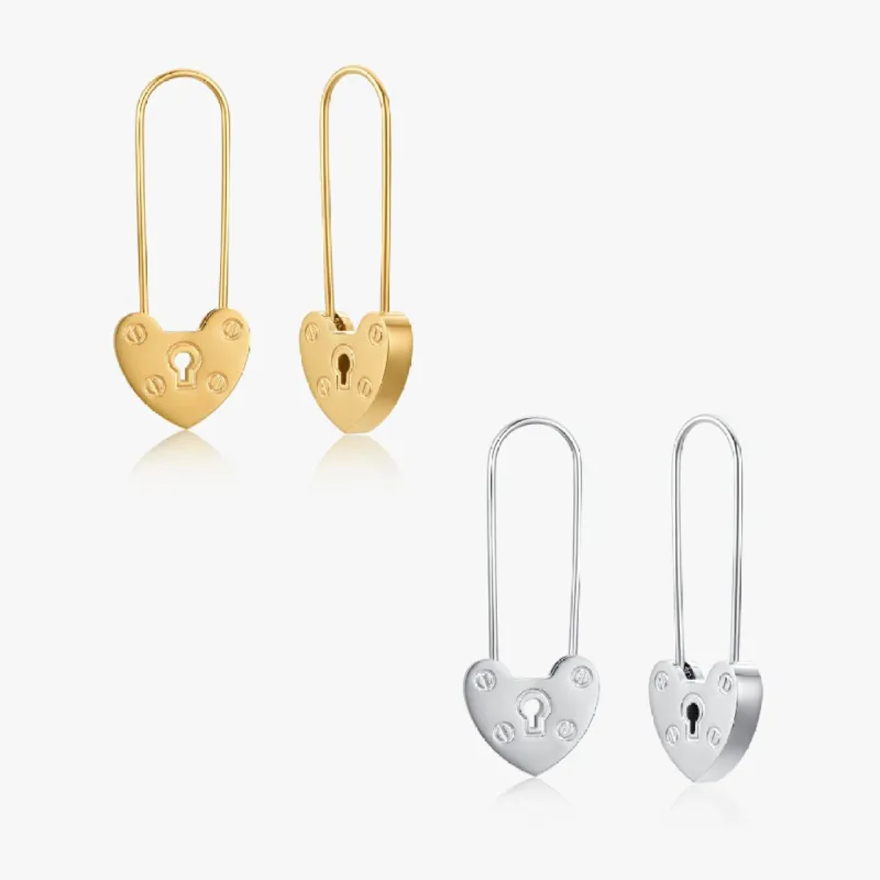 Heart Locket Safety Pin Earrings sold by Flaire & Co.