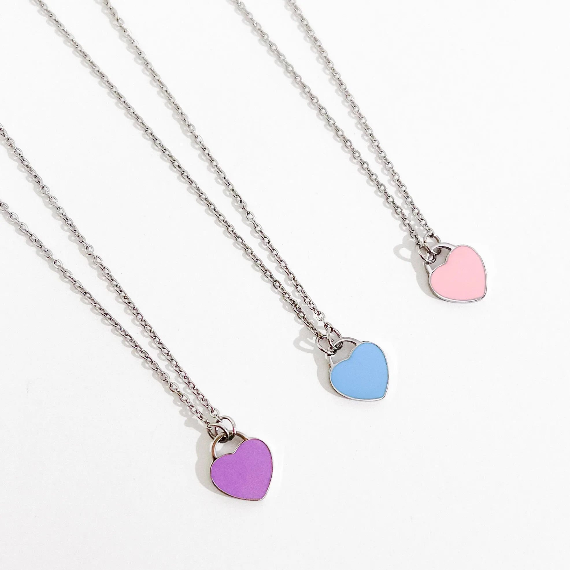 Enamel Heart Necklaces in Silver (Not A Set) sold by Flaire & Co.