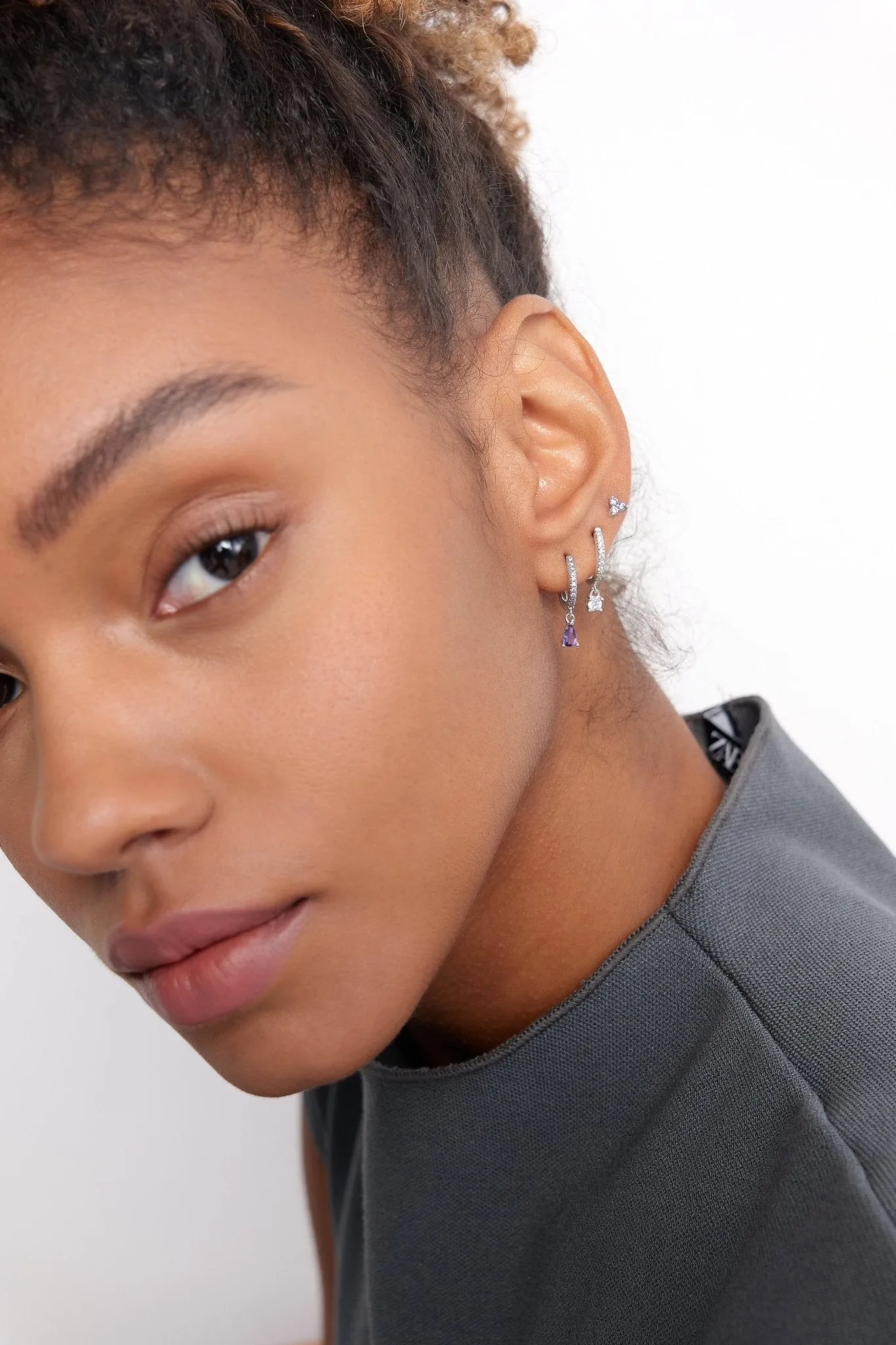 Purple Tear Drop Sterling Huggies sold by Flaire & Co. product image thumbnail 3