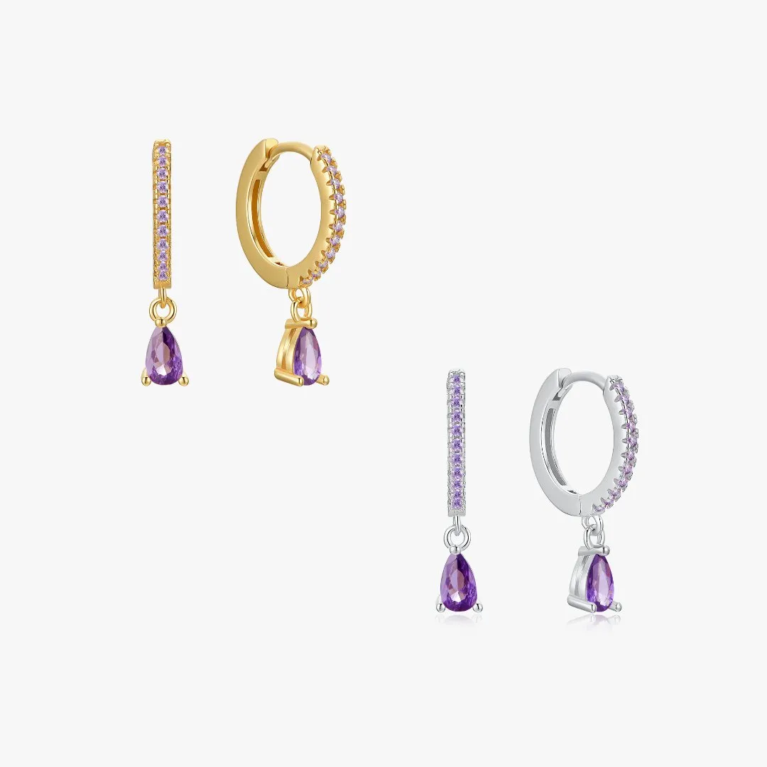 Purple Tear Drop Sterling Huggies sold by Flaire & Co.