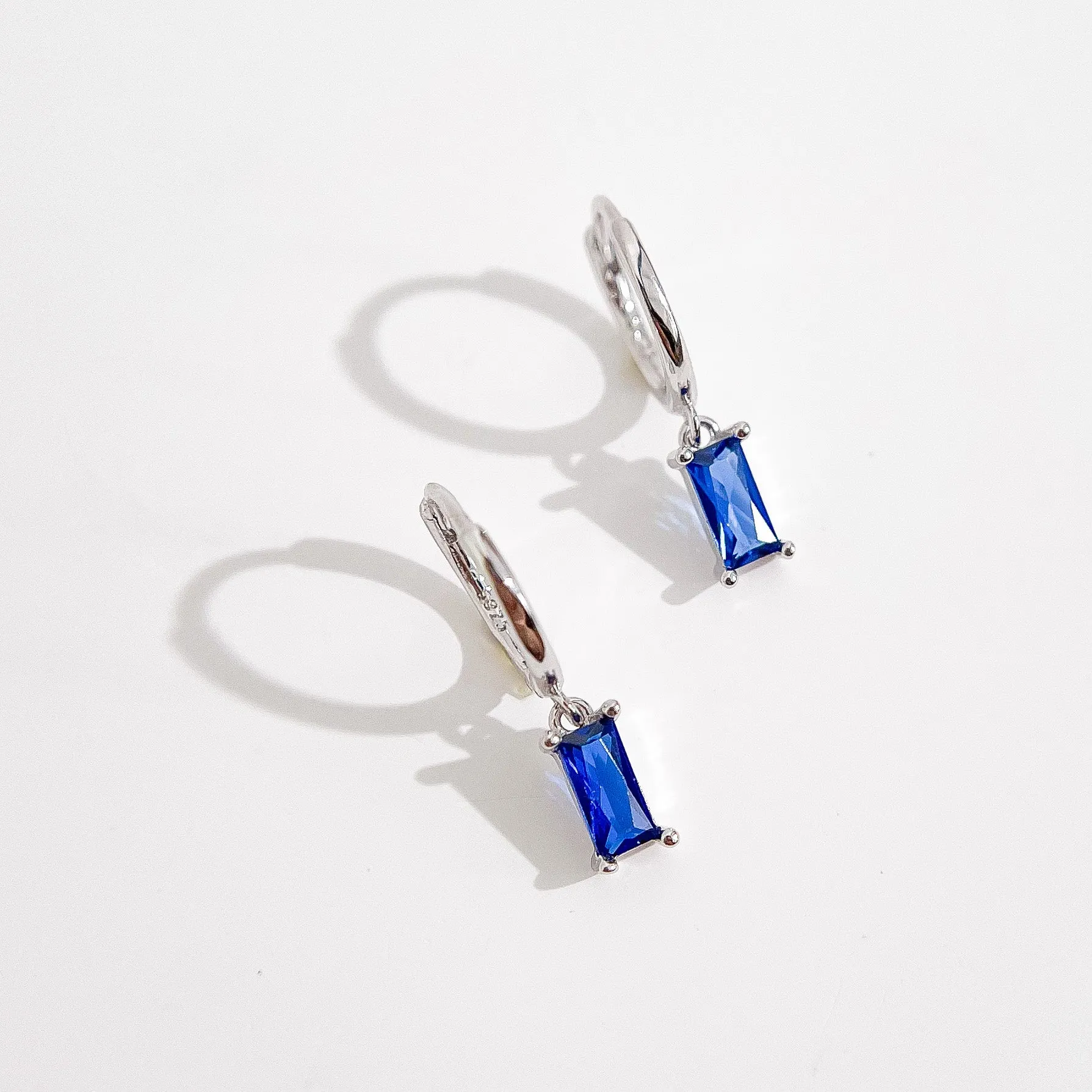 Blue Rectangle Sterling Huggies in Silver sold by Flaire & Co. product image thumbnail 4