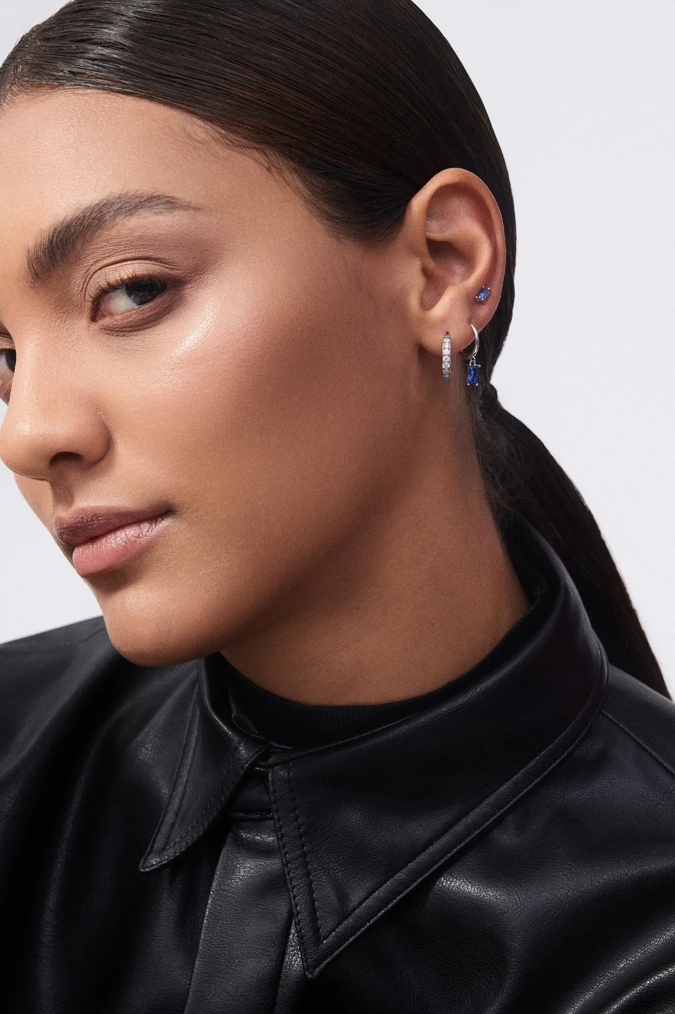 Blue Rectangle Sterling Huggies in Silver sold by Flaire & Co. product image thumbnail 2