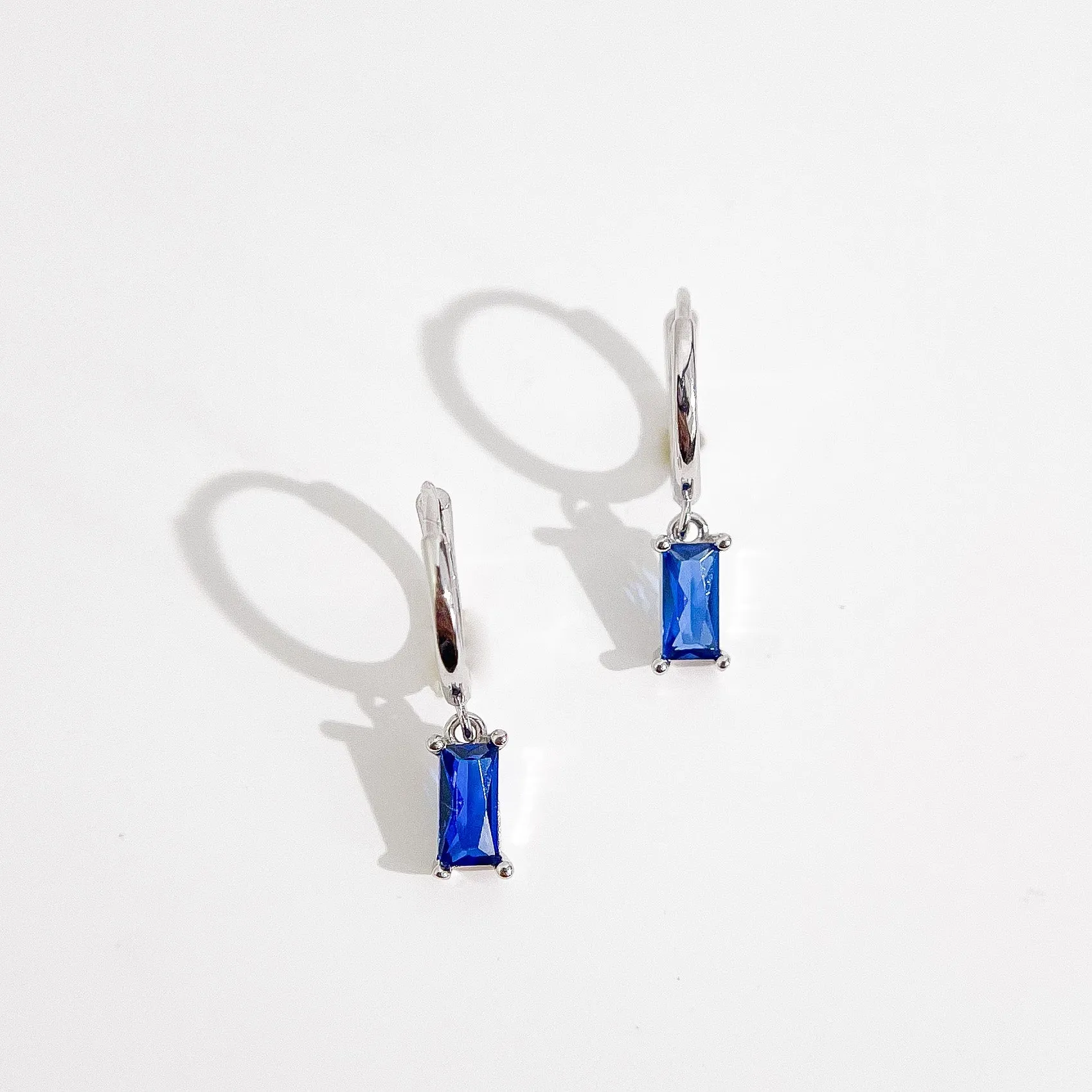 Blue Rectangle Sterling Huggies in Silver sold by Flaire & Co. product image thumbnail 5