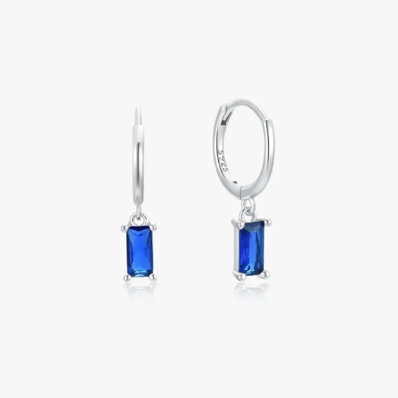 Blue Rectangle Sterling Huggies in Silver sold by Flaire & Co.