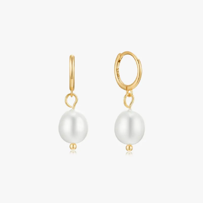 Single Pearl Sterling Huggies in Gold sold by Flaire & Co.
