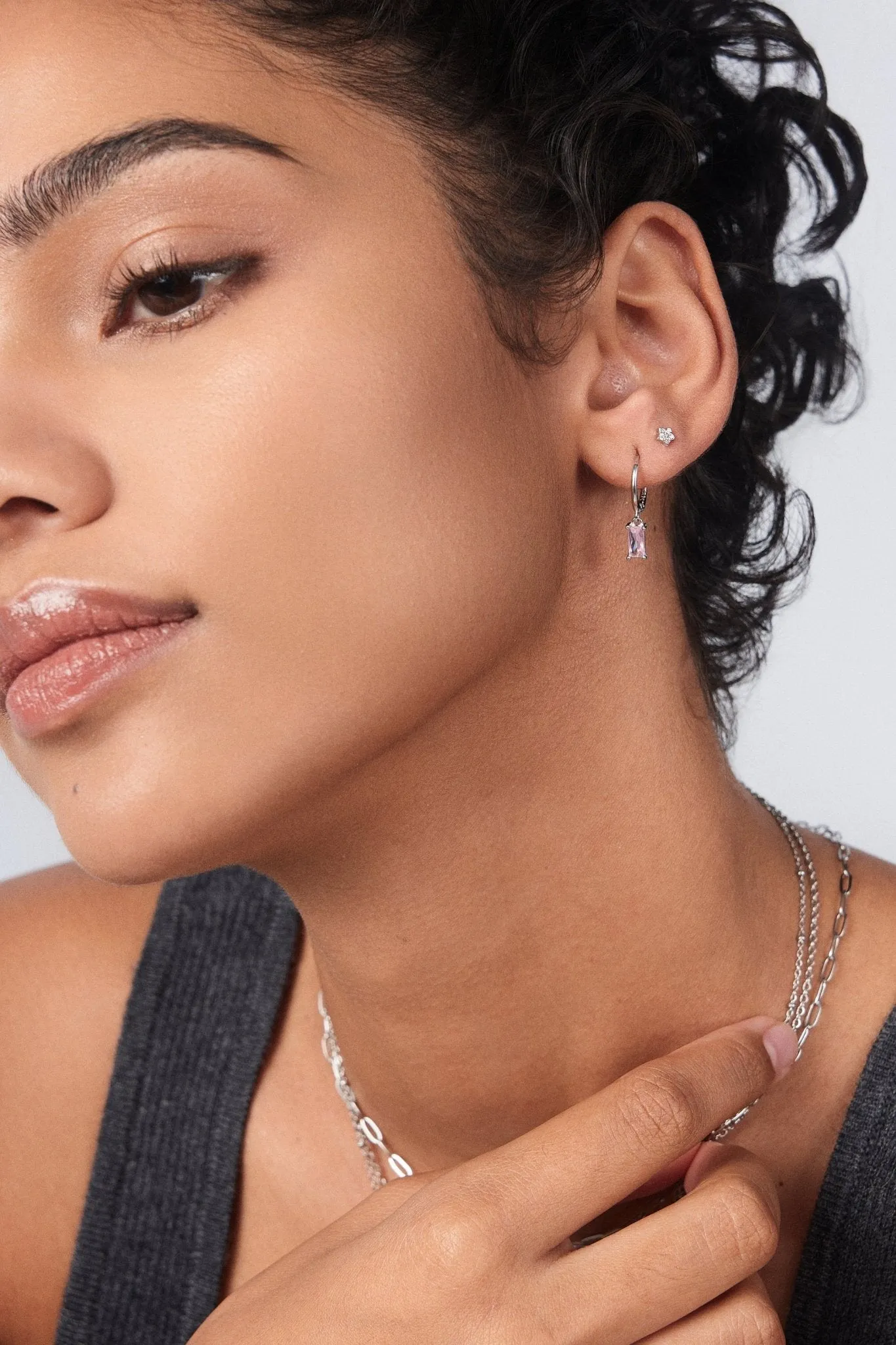 Pink Rectangle Huggies in Silver sold by Flaire & Co. product image thumbnail 2