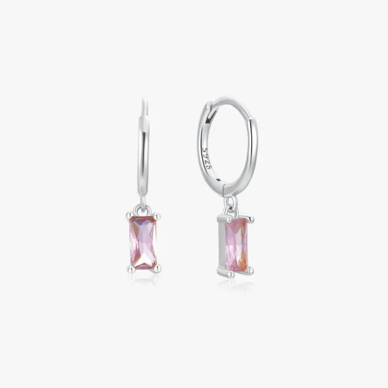 Pink Rectangle Huggies in Silver sold by Flaire & Co.