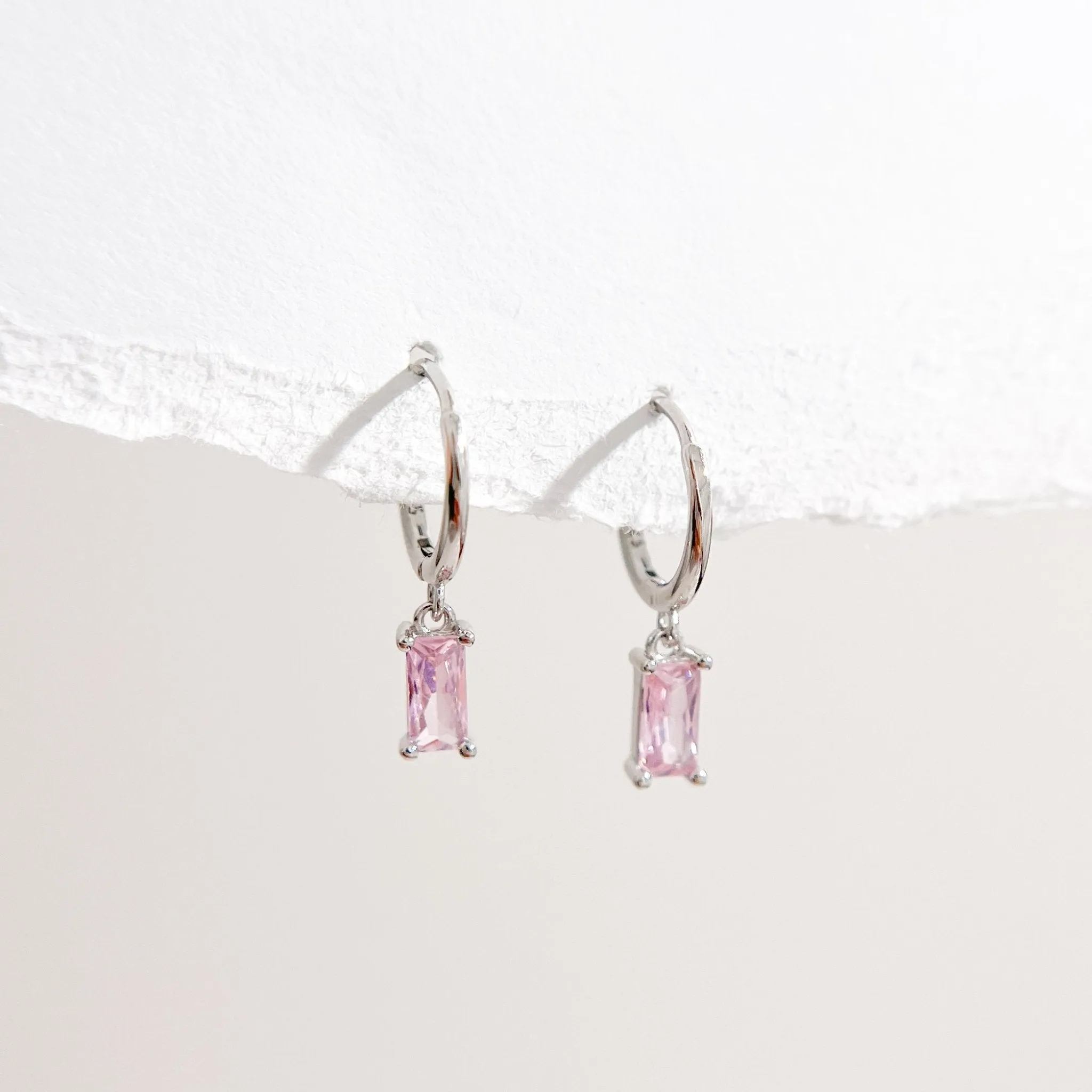 Pink Rectangle Huggies in Silver sold by Flaire & Co. product image thumbnail 3