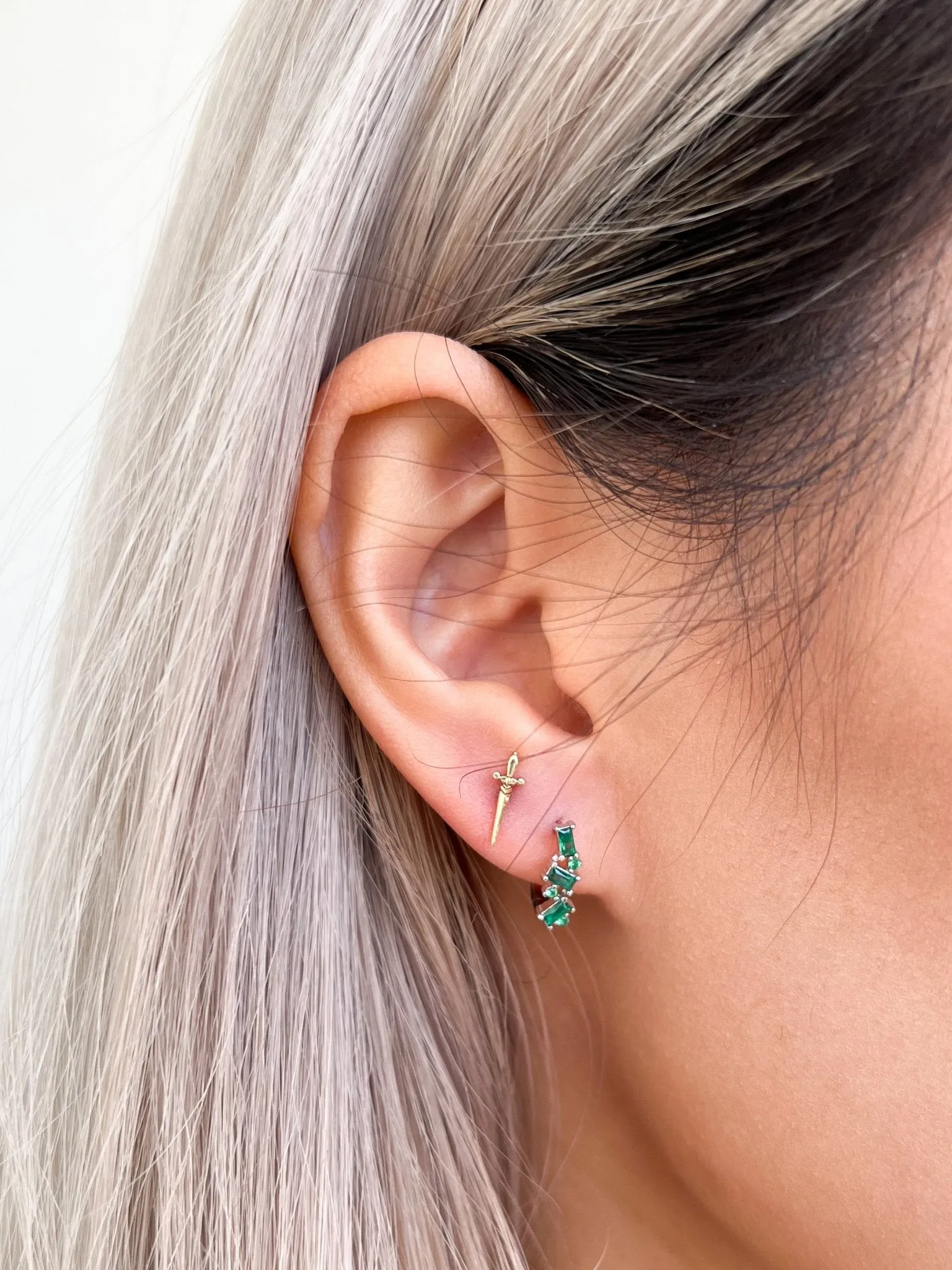 Irregular Green Gems Huggies in Silver sold by Flaire & Co. product image thumbnail 2