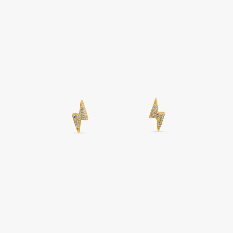 Crystal Lightning Bolt Sterling Studs in Gold sold by Flaire & Co.