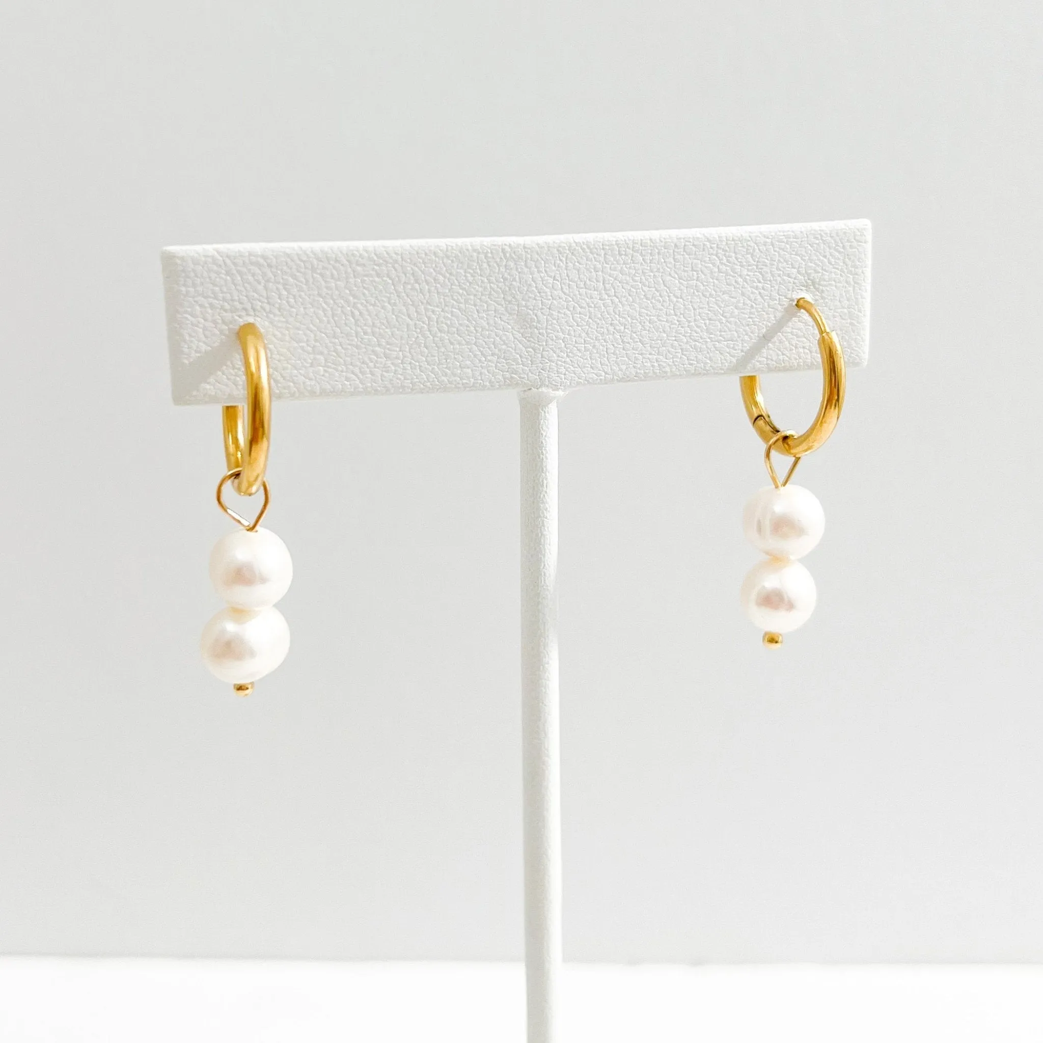 Double Pearl Gold Hoops sold by Flaire & Co. product image thumbnail 4