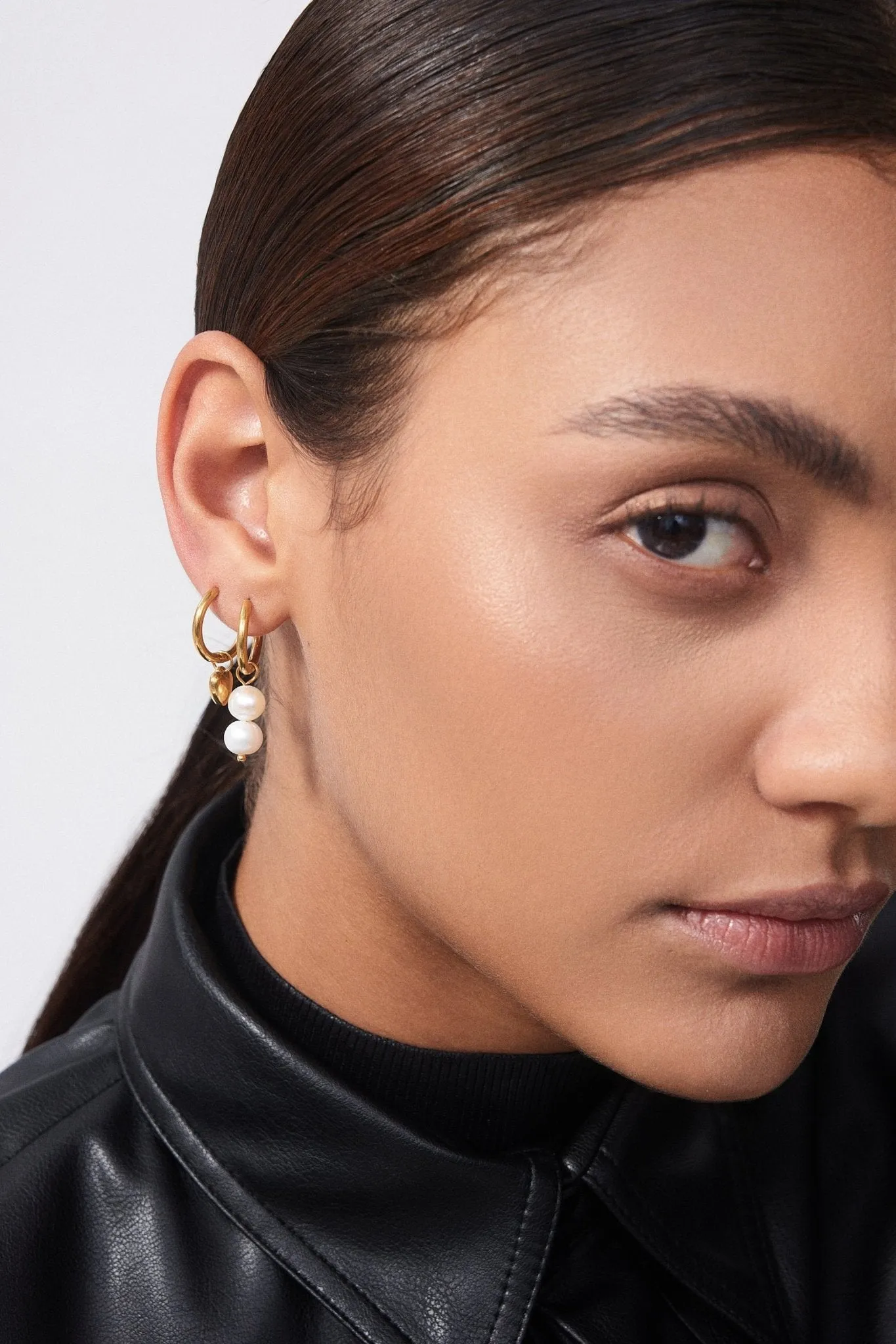 Double Pearl Gold Hoops sold by Flaire & Co. product image thumbnail 2