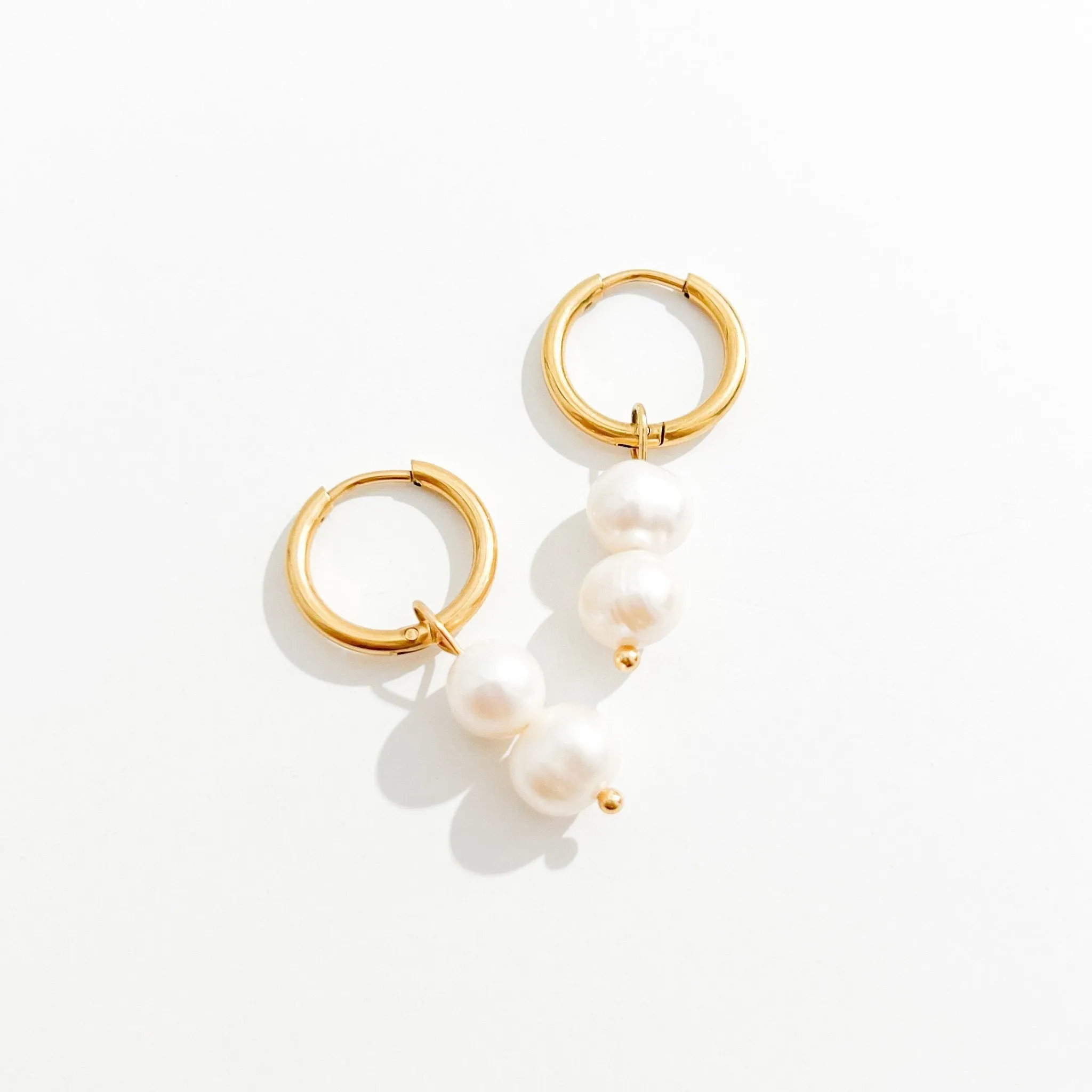 Double Pearl Gold Hoops sold by Flaire & Co. product image thumbnail 3