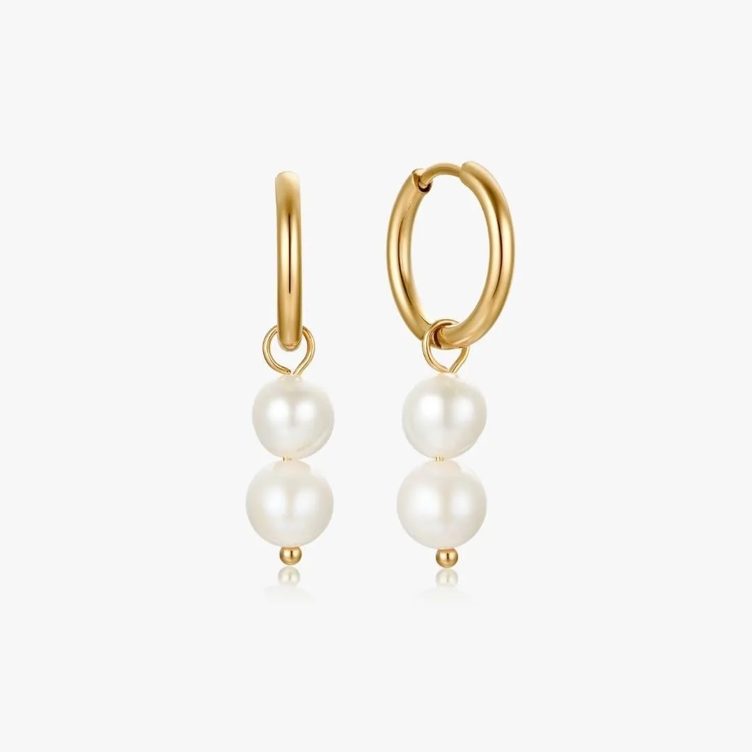 Double Pearl Gold Hoops sold by Flaire & Co.