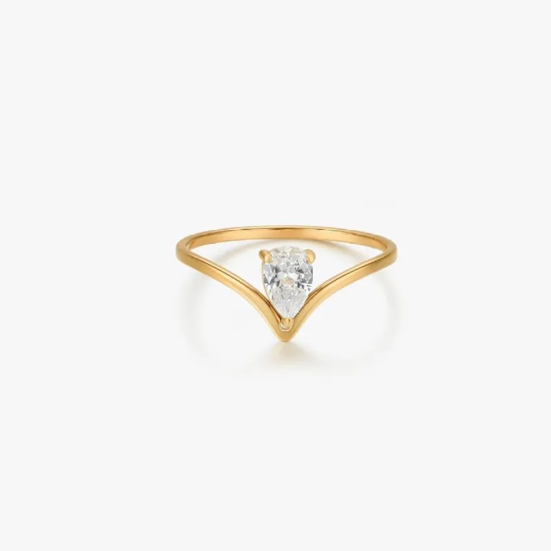 Tear Drop Gem Ring in Gold sold by Flaire & Co.