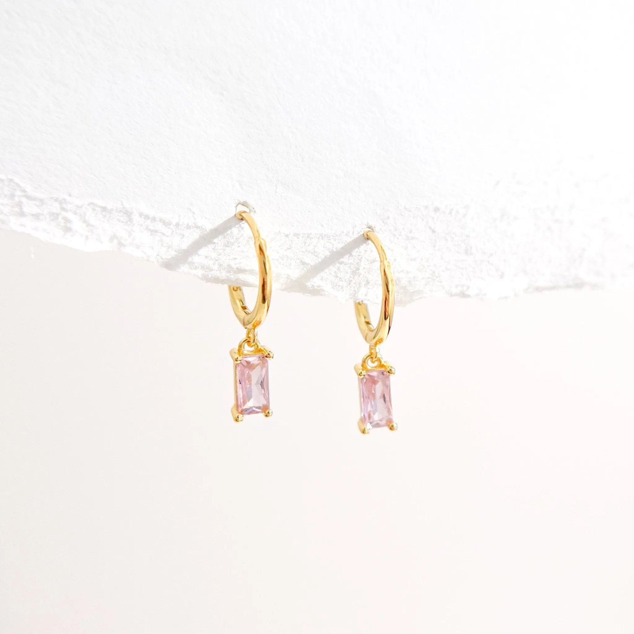 Pink Rectangle Huggies in Gold sold by Flaire & Co. product image thumbnail 5