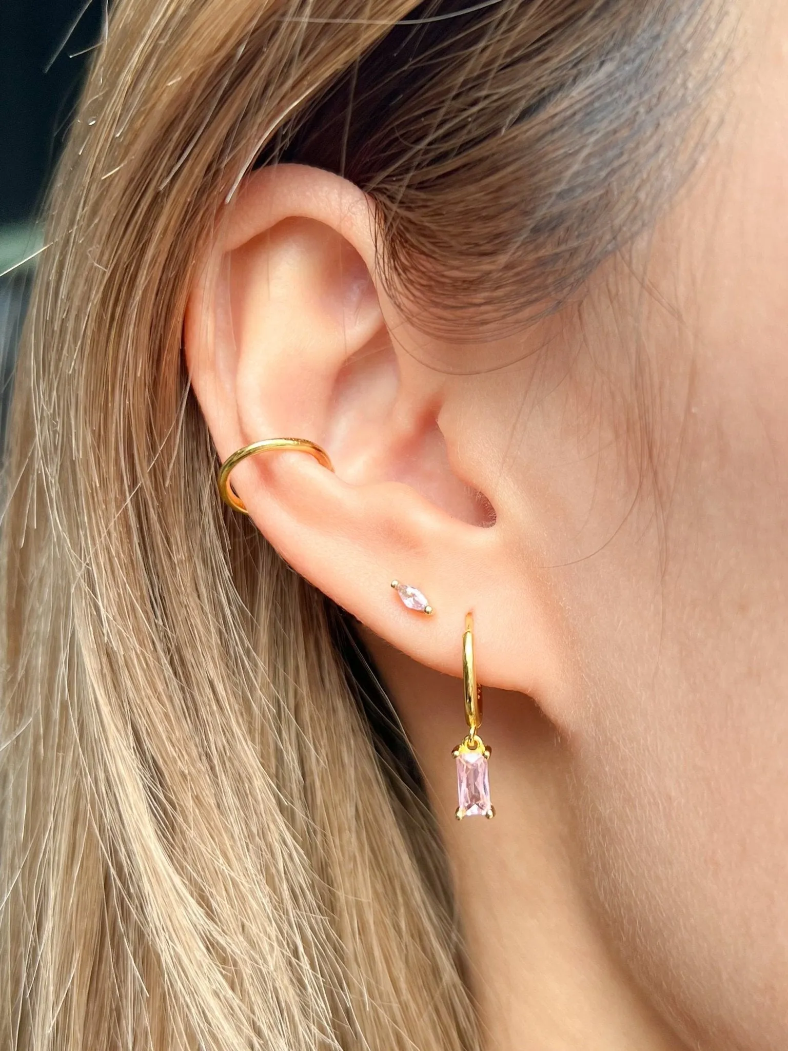 Pink Rectangle Huggies in Gold sold by Flaire & Co. product image thumbnail 3