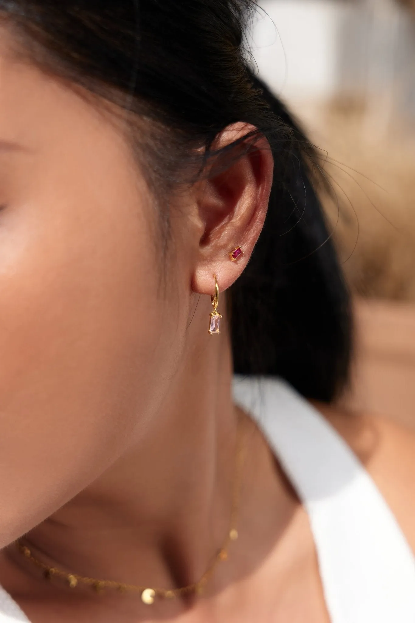 Pink Rectangle Huggies in Gold sold by Flaire & Co. product image thumbnail 2