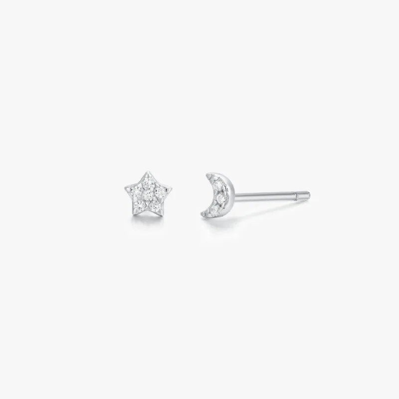 Crystal Moon + Star Sterling Studs in Silver sold by Flaire & Co.