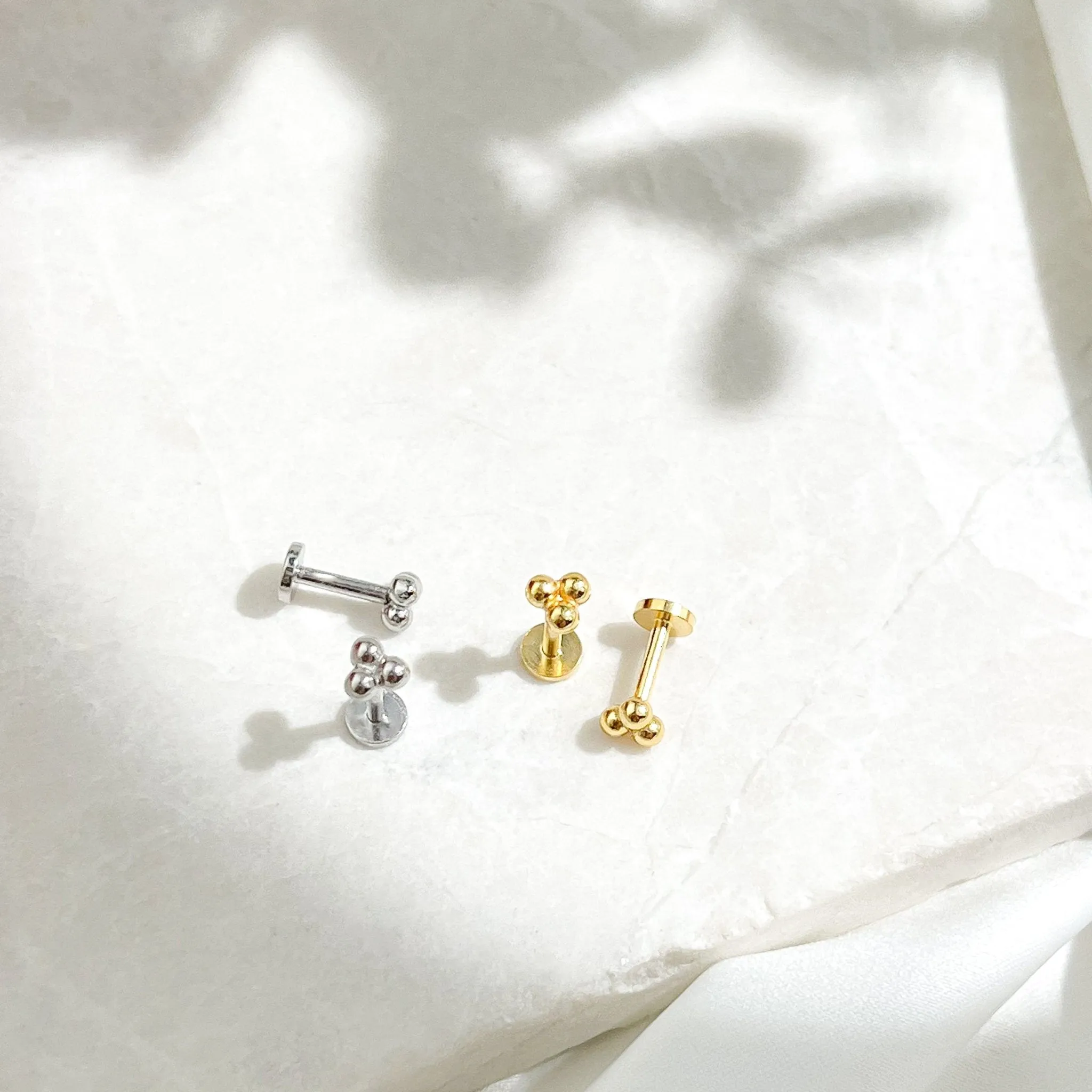 Triangle Bead Sterling Silver Threadless Flat Back Stud sold by Flaire & Co.