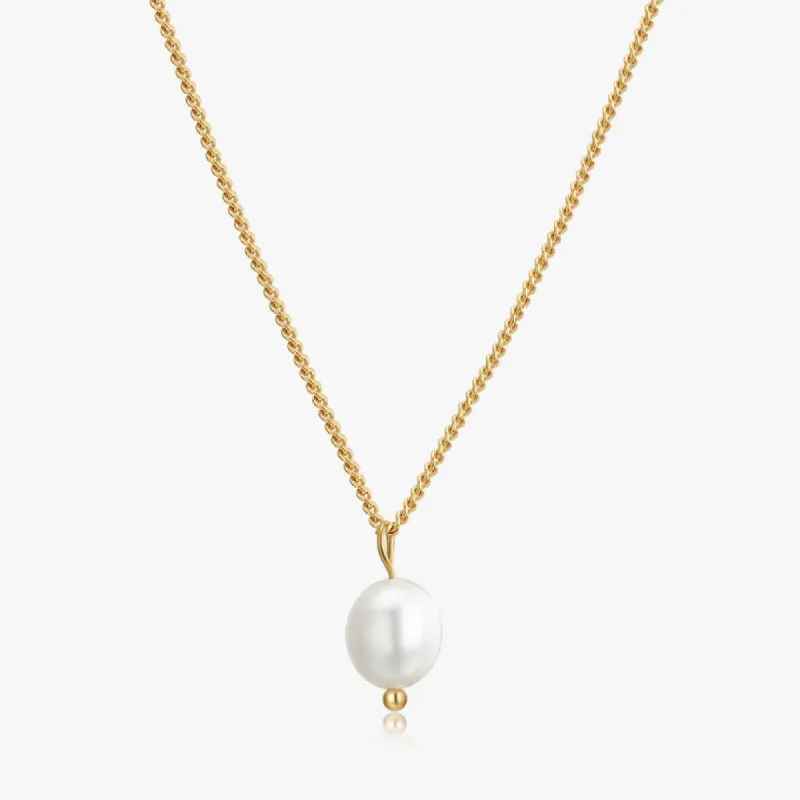 Single Pearl Necklace in Gold sold by Flaire & Co.