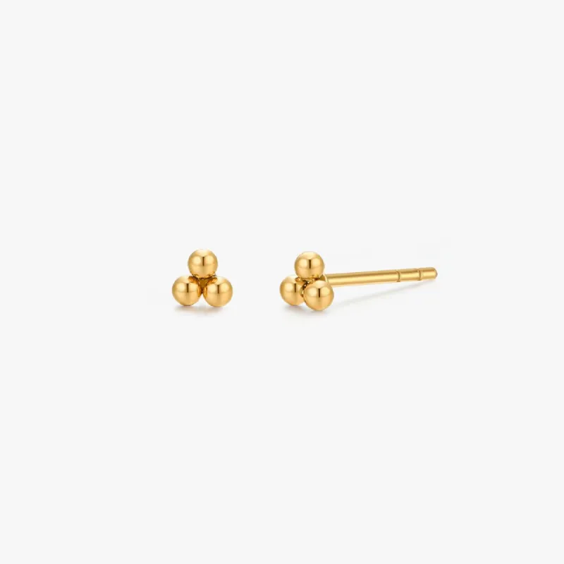 Trio Triangle Beads Stud in Gold sold by Flaire & Co.