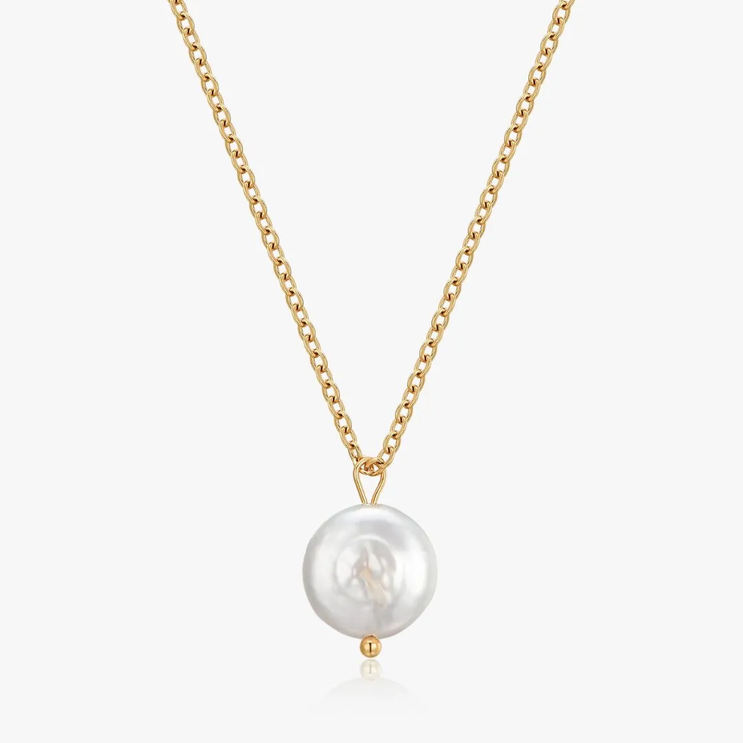 Button Pearl Necklace in Gold sold by Flaire & Co.